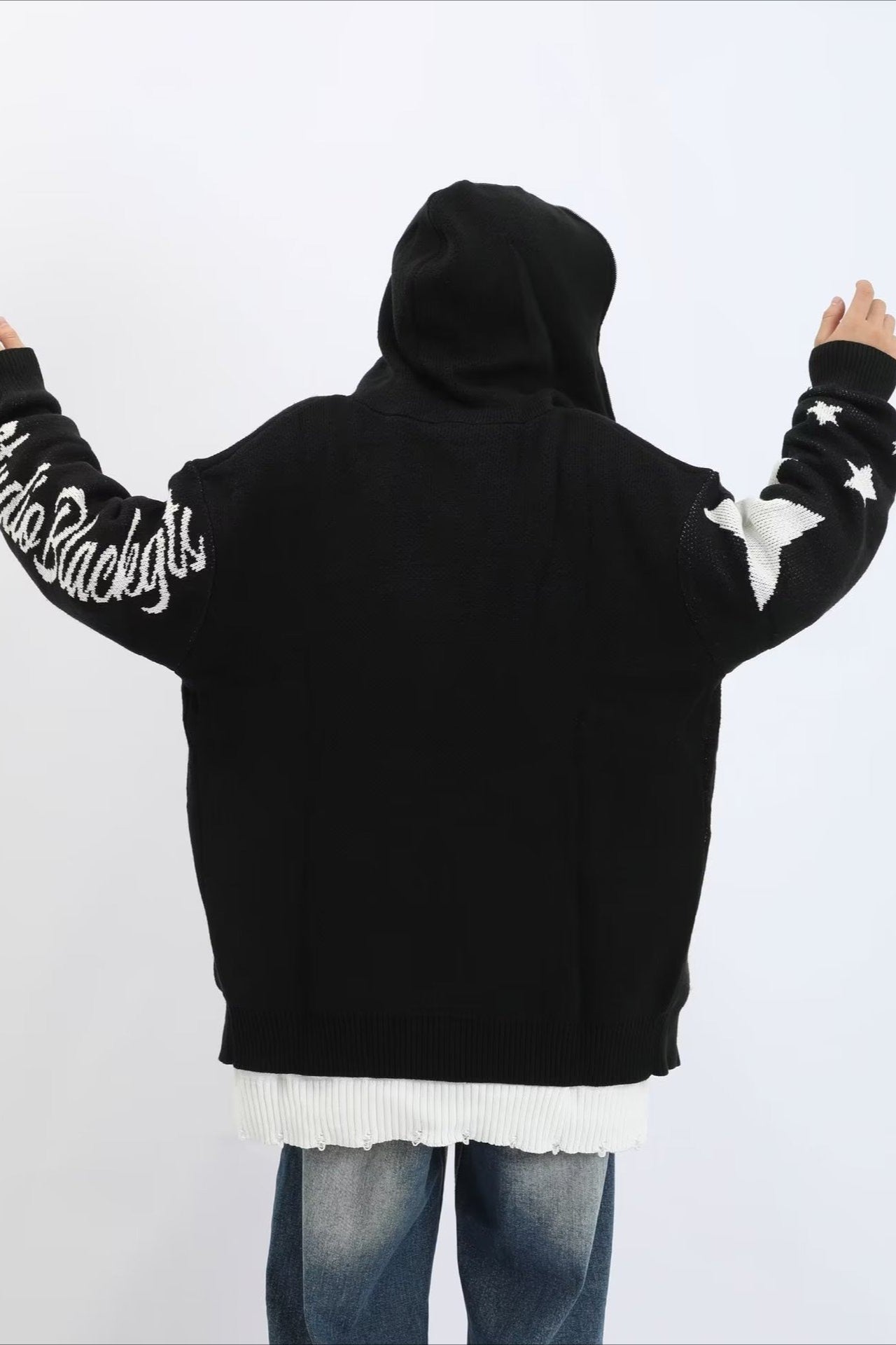 Star Pattern Vintage Knit Zip Up Hoodie