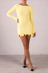 Sexy Fitted Ruffled Wave Edge Long Sleeve Mini Dress