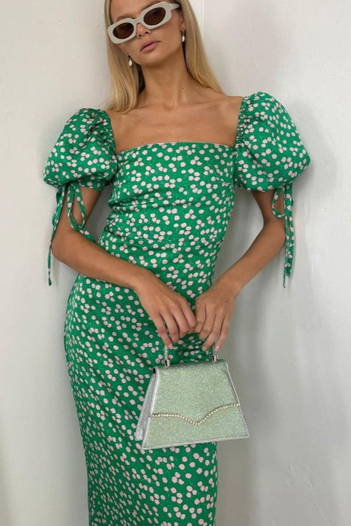 Off Shoulder Puff Sleeve Slim Floral Dress Main image