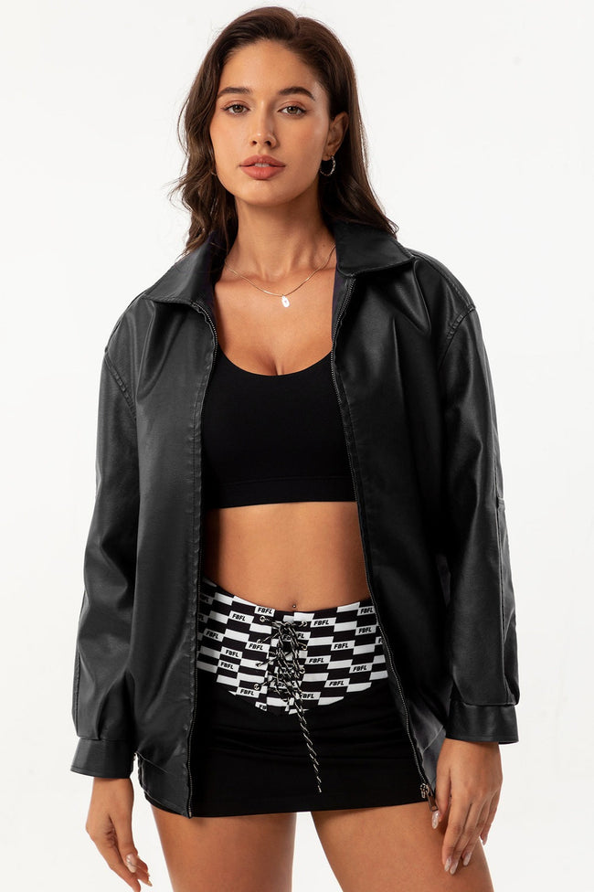 Oversized Lapel Leather Jacket S / Black Main image