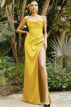 Sleeveless Spaghetti Strap Formal Dress S / Yellow