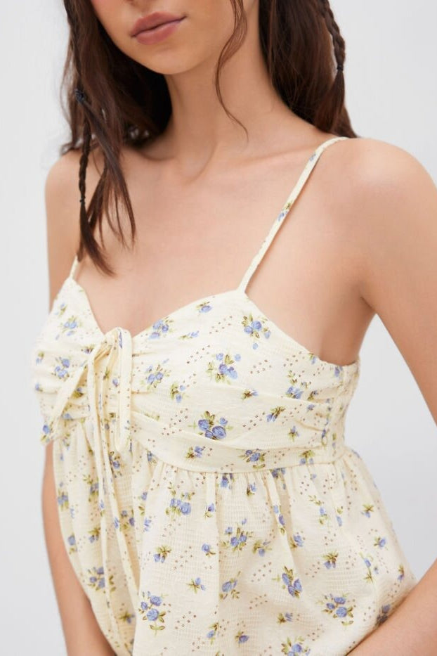 Apricot Floral Spaghetti Strap Tie Tank Top Secondary image