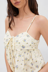 Apricot Floral Spaghetti Strap Tie Tank Top