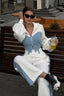 Color Block Casual Hoodie Denim Two Piece Pants Set