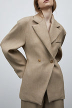 Lapel Relaxed Fit Blazer Khaki / M