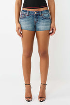 Embroidered Low Rise Bodycon Denim Casual Shorts