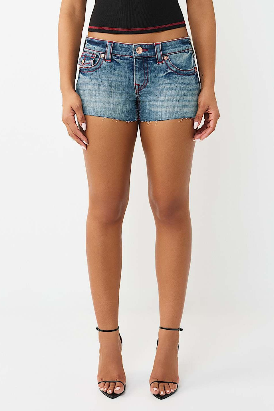 Embroidered Low Rise Bodycon Denim Casual Shorts