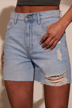 Stretch Ripped Frayed Hem Denim Shorts