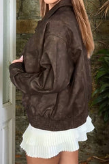 Brown Print Stand Collar Jacket