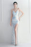 Iridescent Sequin Slit Bodycon Maxi Dress White / S