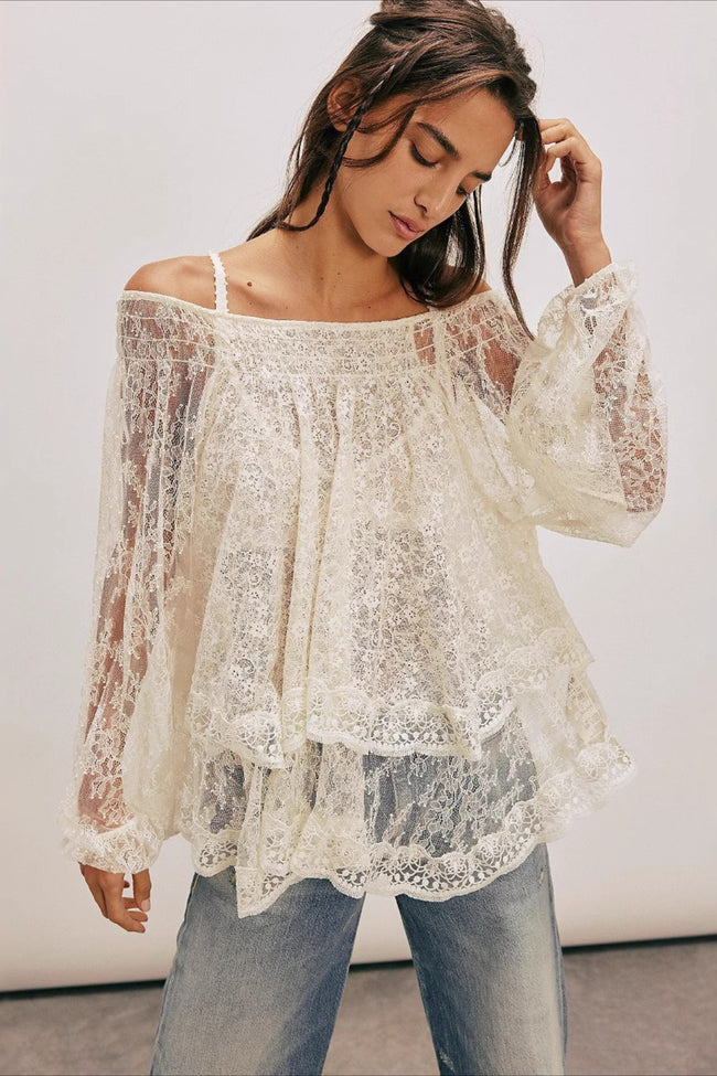 Elegant Off Shoulder Lace Overlay Blouse Main image