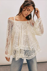 Elegant Off Shoulder Lace Overlay Blouse