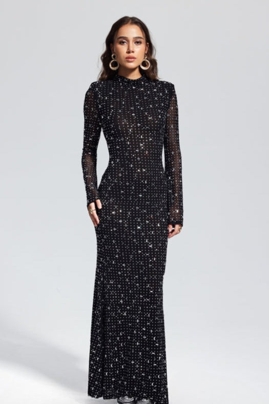 Rhinestone Long Sleeve Mermaid Formal Dress