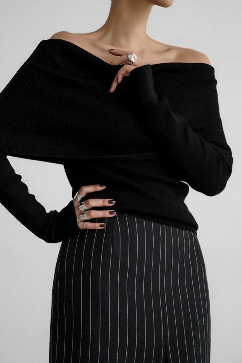 Slim Fit Slit Neck Long Sleeve Knit Top Main image