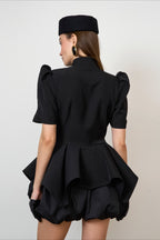 Keyhole Puff Sleeve Asymmetric Peplum Blouse