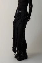 Asymmetric Wool Blend Black White Maxi Skirt