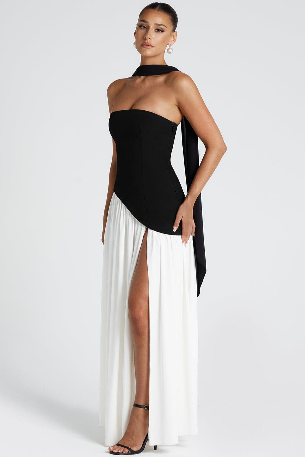 Color Block Flowy Tie Bustier Formal Dress Secondary image