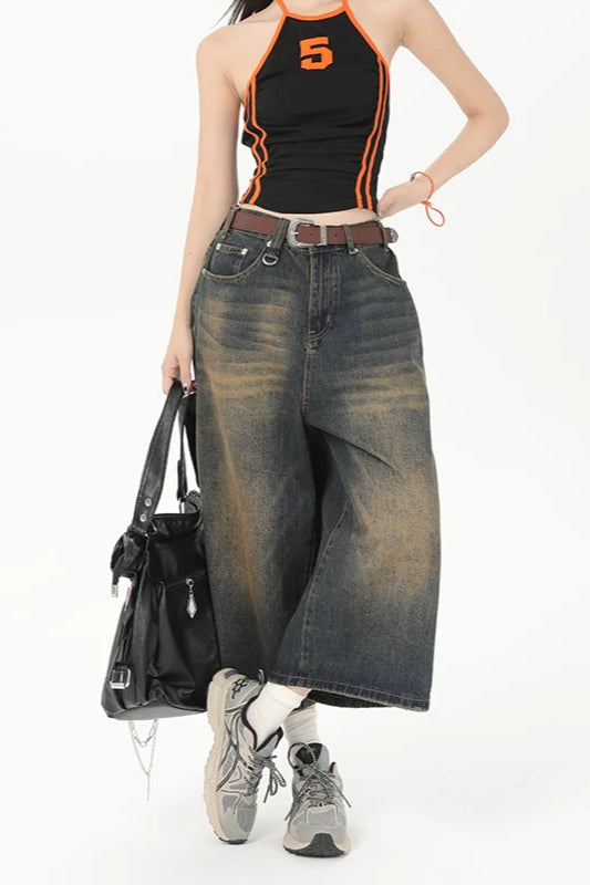 Vintage Y2K Loose Cropped Jeans Retro Blue / XS Main image