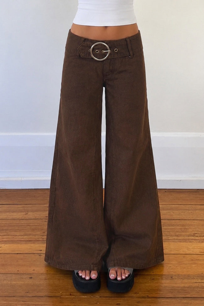 Low Rise Buckle Detail Loose Flare Leg Jeans Main image