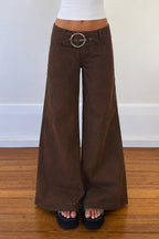 Low Rise Buckle Detail Loose Flare Leg Jeans
