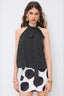 Black Polka Dot Draped Tie Halter Top