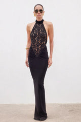 Lace Cutout Halter Party Dress