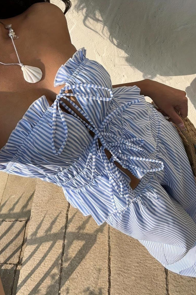Striped Tie Front Tube Top Pants Set Main image