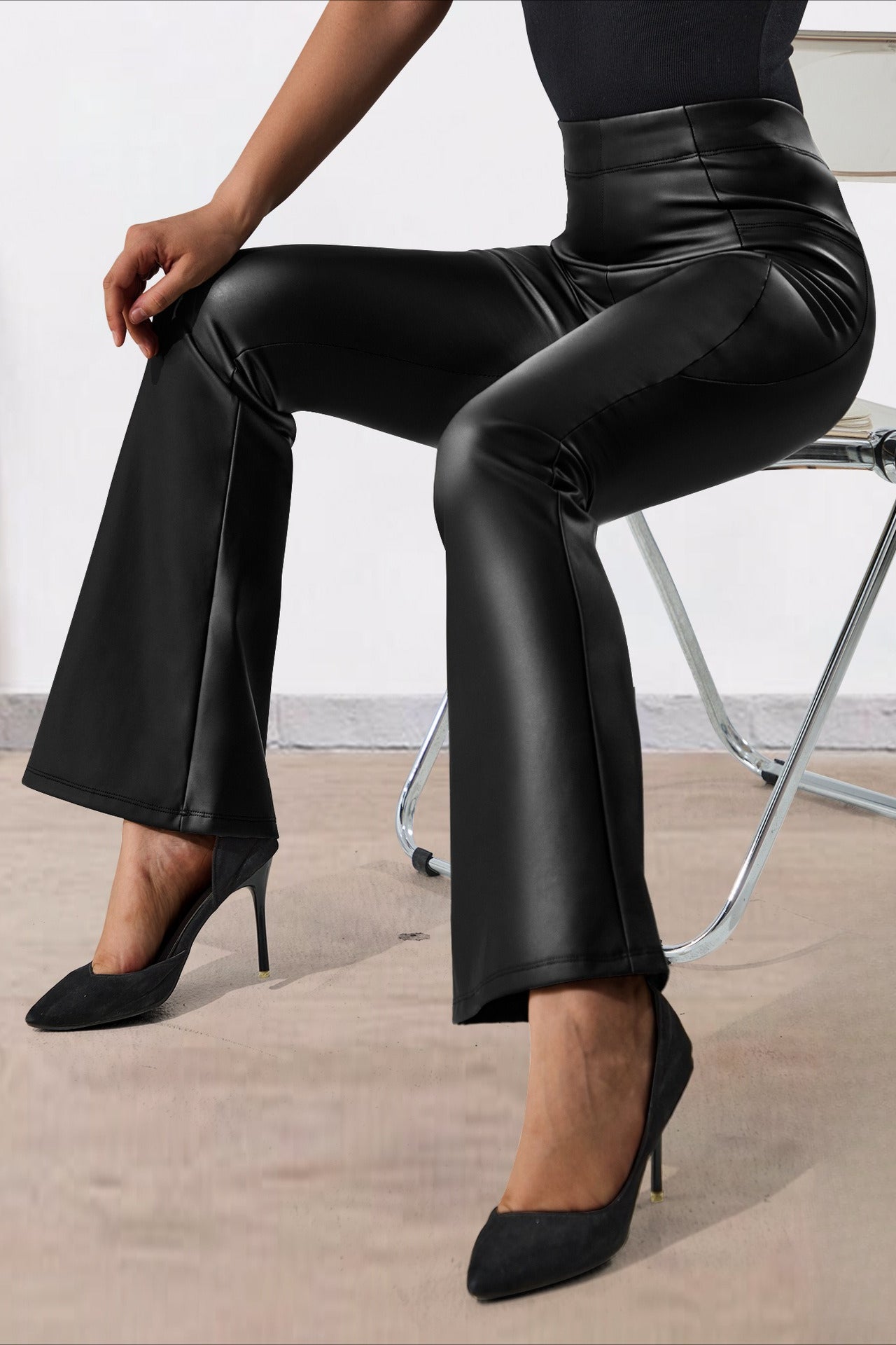 Fleece Lined Faux Leather Utility Flared Leggings Secondary image