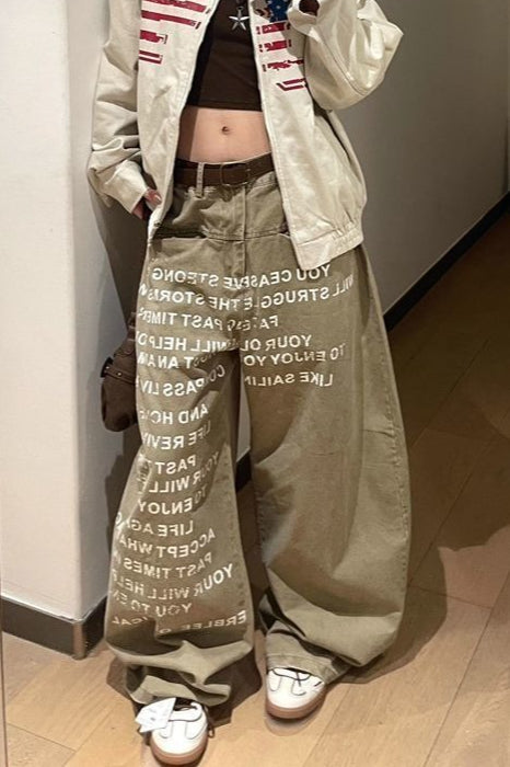 Vintage Letter Printed Curved Leg Slouchy Jeans Main image
