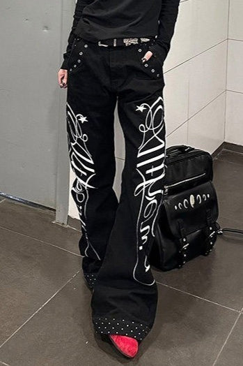 Vintage Polka Dot Panel Flare Leg Jeans Main image