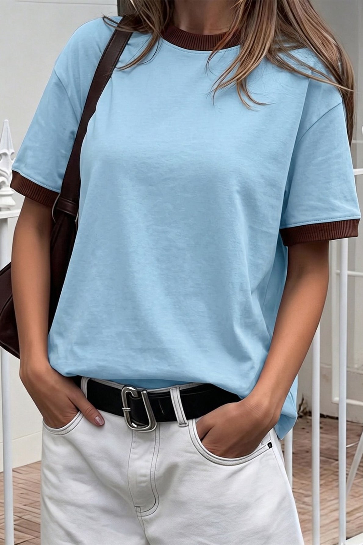 Color Block Ribbed Drop Shoulder Tee Secondary image