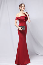 Off Shoulder Mermaid Maxi Party Dress Claret / S