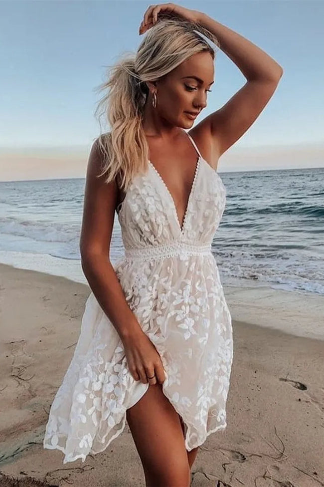 Lace Mesh Backless Boho Dress White / S Main image