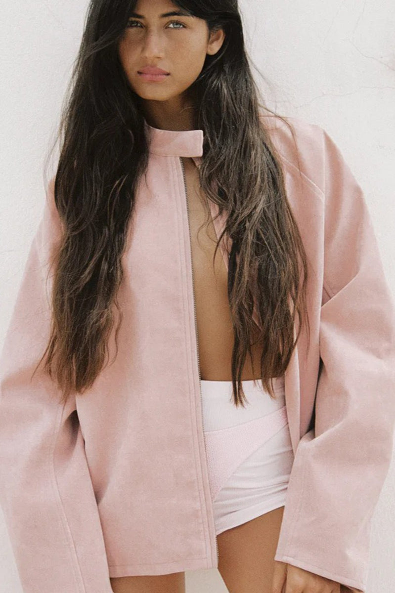 Stand Collar Suede Minimalist Jacket Secondary image