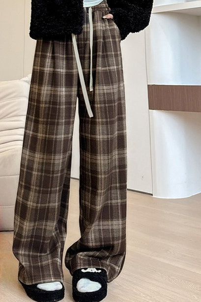 Brushed Plaid Straight Fit Knit Pants Secondary image