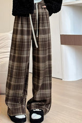 Brushed Plaid Straight Fit Knit Pants
