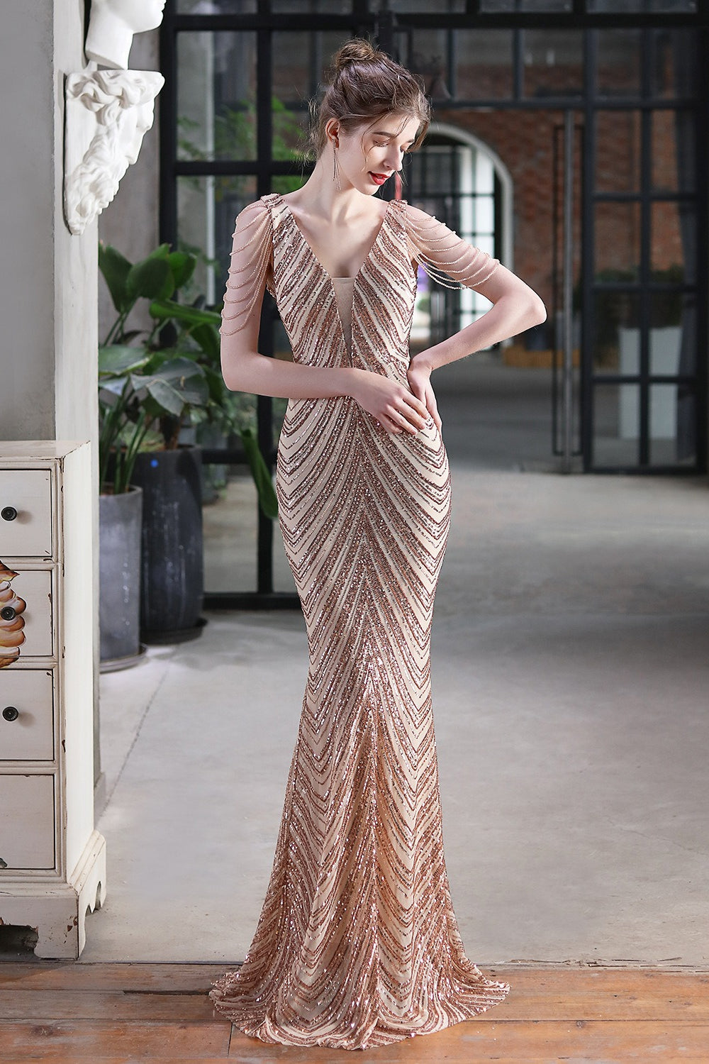 Elegant Sequin Mermaid Party Dress Gold / S Main image