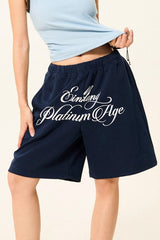 Letter Print Loose Fit Casual Shorts
