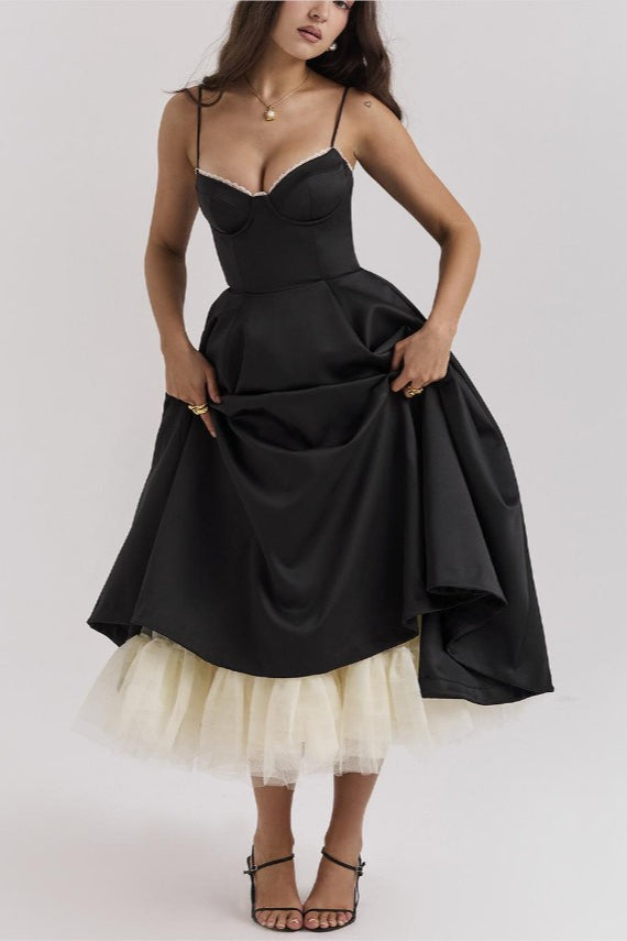 Maxi V-Neck Puff Party Dress S / Black Main image