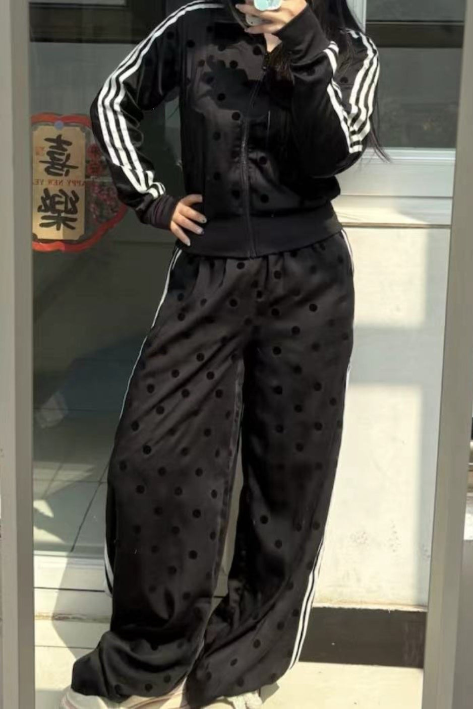 Polka Dot Stripe Track Jacket Two Piece Set