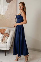 Square Neck Backless Denim Maxi Dress
