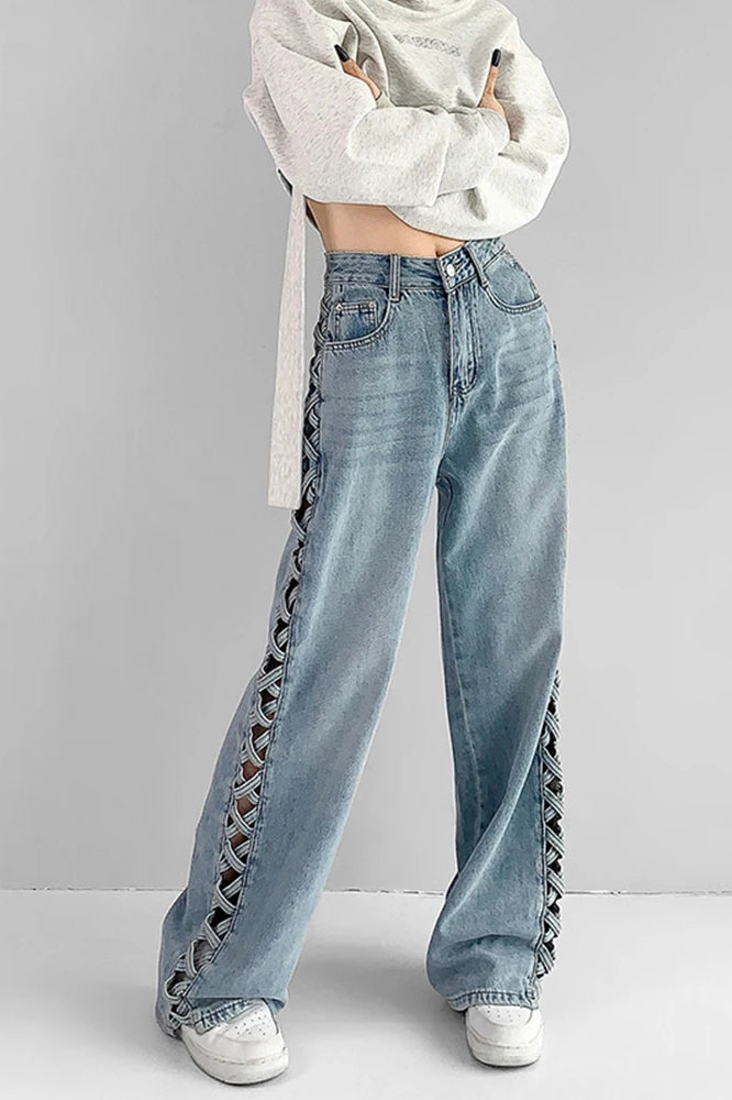 Side Braided Cutout Wide Leg Jeans Secondary image