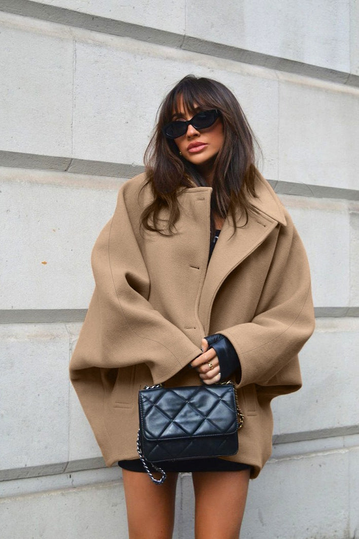 Batwing Sleeve Wool Blend Coat Secondary image