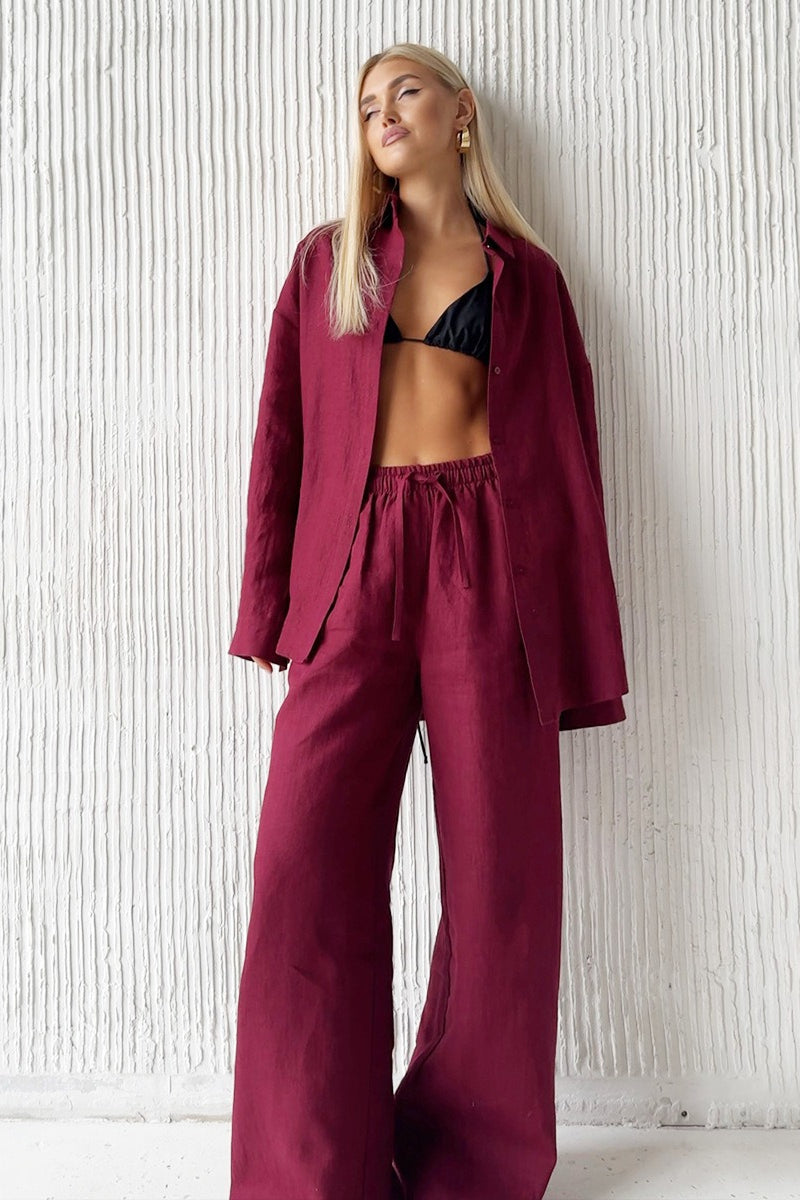 Cotton Long Sleeve Button Down Shirt Pants Set Secondary image