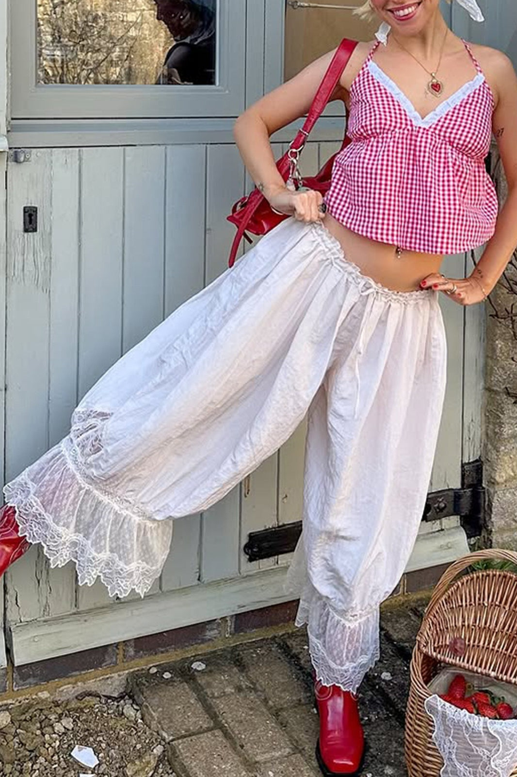 Lace Trim Relaxed Fit Boho Pants Secondary image