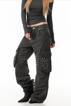 Studded Pocket Wide Leg Cargo Pants