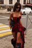 Rose Print Mesh Train Party Dress