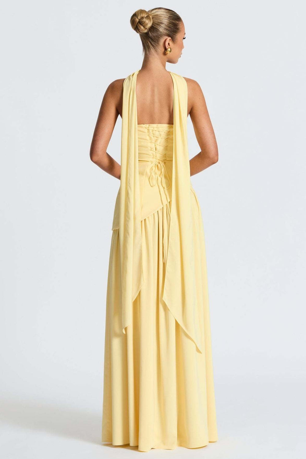 Solid Bustier High Slit Formal Dress S / Yellow