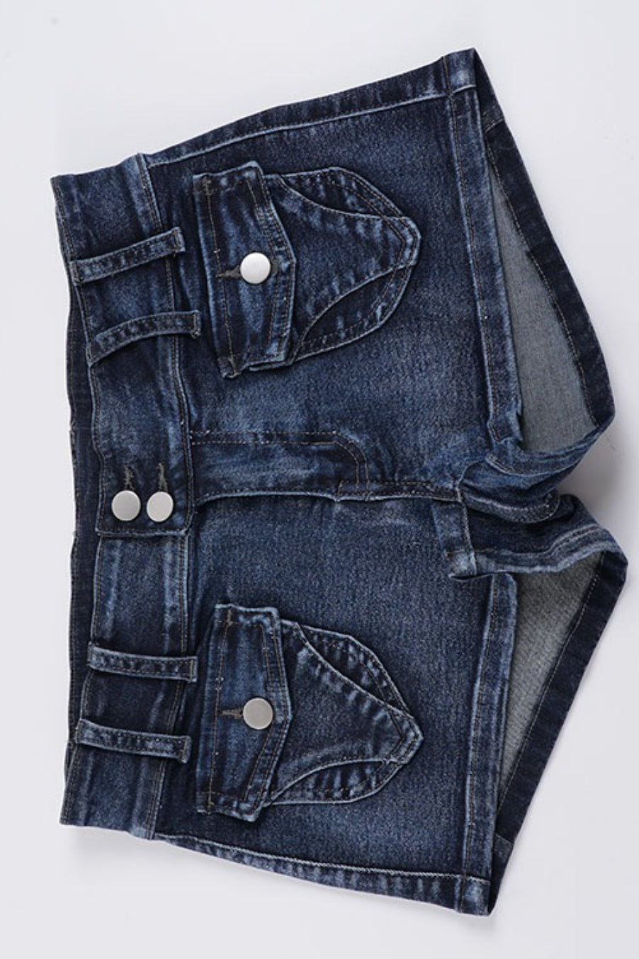 Distressed Low Rise Utility Pocket Denim Shorts