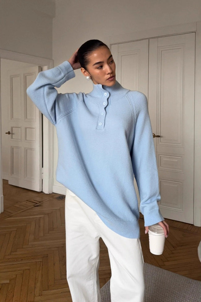 Stand Collar Button Detail Cozy Oversized Sweater Main image